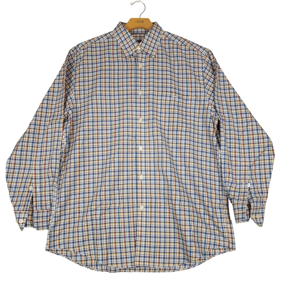 ORVIS Mens Wrinkle Free Long‎ Sleeve Plaid Button Up Shirt Cotton